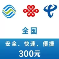 全国三网 移动电信联通手机话费充值300元 24小时自动充值