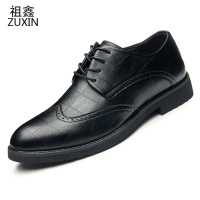 祖鑫2019皮鞋男士真皮韩版商务正装潮流布洛克增高男鞋英伦黑色休闲小皮鞋