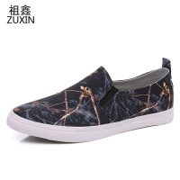 祖鑫2019夏季新款男士帆布鞋韩版印花男鞋低帮透气休闲鞋一脚蹬懒人鞋布鞋