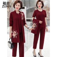 祖鑫2019中老年女春装套装40岁50妈妈春秋装婚礼三件套衣服中年女洋气外套