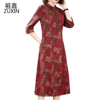 祖鑫反季女装2019新款潮高贵仿真丝香云纱连衣裙宽松大码丝绸仿桑蚕丝裙子
