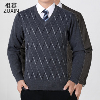 祖鑫2019秋冬中老年男士羊毛衫V领套头毛衣中年爸爸鸡心领加厚针织毛线衣