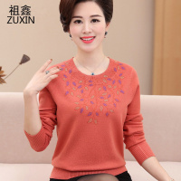 祖鑫2020中老年女装秋冬新款加厚打底羊毛衫中年妈妈装圆领套头针织衫毛衣