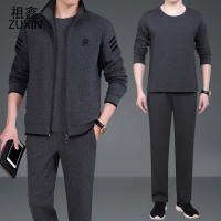 祖鑫2021中老年运动服春季男士休闲套装宽松三件套爸爸春装外套大码卫衣男