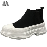 祖鑫2021秋季男鞋百搭素面韩版潮流松糕鞋男厚底增高弹力布透气高帮潮鞋男