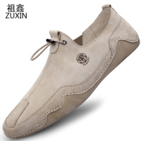 祖鑫男鞋2021年新款秋季透气薄款真皮男士休闲皮鞋一脚蹬懒人豆豆鞋子