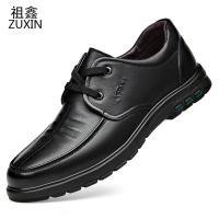 祖鑫皮鞋真皮秋季2021新款潮流男士软底防滑透气中年爸爸休闲鞋子男黑