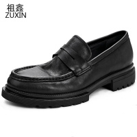 祖鑫2021英伦手工牛皮大头鞋厚底乐福鞋男一脚蹬男鞋真皮懒人鞋潮工装皮鞋