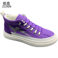 祖鑫2021潮流男鞋新款春秋季高帮透气帆布鞋松紧带懒人一脚蹬休闲板鞋