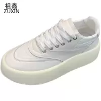 祖鑫2021男鞋新款秋季帆布透气小白鞋潮流韩版增高休闲皮鞋厚底松糕鞋