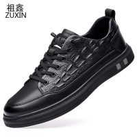 祖鑫2021秋季新款鳄鱼纹男士皮鞋休闲真皮软底男鞋黑色韩版潮流板鞋男