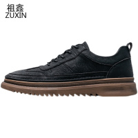 祖鑫2021休闲皮鞋男真皮韩版潮流百搭布洛克英伦复古低帮工装马丁鞋男潮鞋