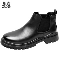 祖鑫2021切尔西靴秋季新款短靴韩版潮流套脚靴子男中帮男士黑色马丁靴