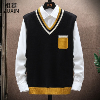 祖鑫2021V领针织马甲男秋冬宽松慵懒学院风日系无袖上衣冬季毛衣背心坎肩