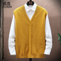 祖鑫2021冬季纯色鸡心领背心男V领无袖毛衣马甲男士宽松针织衫坎肩外套潮