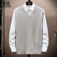 祖鑫2021时尚V领毛衣男秋冬款针织衫外套宽松纯色线衣无袖坎肩背心马甲潮
