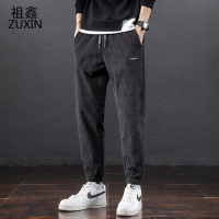 祖鑫2021秋冬款灯芯绒裤子男士宽松潮牌九分裤运动卫裤休闲华夫格束脚裤子