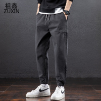祖鑫2021秋季新款休闲裤子男士宽松哈伦裤春秋款系带松紧腰九分运动裤