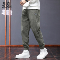 祖鑫2021ins潮牌华夫格9分裤男宽松束脚休闲运动裤男士显瘦哈伦裤子男秋季