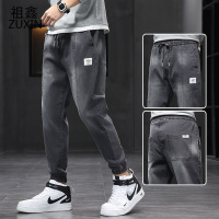 祖鑫2021春秋款束脚工装裤男潮牌百搭牛仔裤子男韩版潮流小脚哈伦裤休闲裤