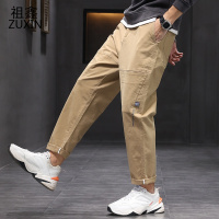 祖鑫2021秋季卡其色工装裤男直筒宽松男士显高显瘦日系休闲长裤子秋装纯棉