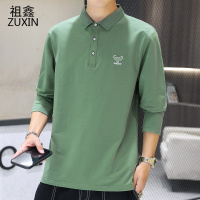 祖鑫2021春秋季长袖T恤男带有领纯色简约休闲秋衣青年男装宽松百搭丅桖潮