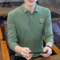 祖鑫2021秋季长袖T恤男新款带有领纯棉韩版修身上衣服商务休闲秋衣潮