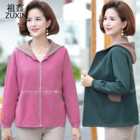 祖鑫2021中老年女装春秋外套女40岁50气质妈妈装秋冬短款连帽夹克新款上衣