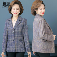 祖鑫2021妈妈秋装外套新款洋气中年女装春秋短款格子西装时尚女士上衣