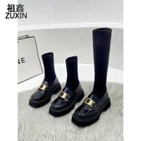 祖鑫2021英伦风马丁靴子女春秋单靴弹力袜靴年新款秋季厚底短靴长筒靴
