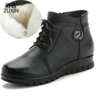 祖鑫2021真皮羊毛短靴子妈妈棉鞋加绒平底中老年老人鞋保暖鞋女软底防滑冬