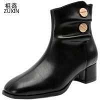 祖鑫短靴女春秋单靴2021年新款秋冬季高跟小码女鞋313233粗跟马丁靴子