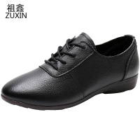 祖鑫2021春秋款舒适防滑牛筋底工作鞋女黑色百搭妈妈鞋软底女式真皮单鞋