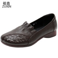 祖鑫2021舒适复古一脚蹬妈妈鞋春秋款牛筋软底真皮女鞋中老年单鞋皮鞋