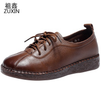 祖鑫2021软皮软底真皮妈妈鞋春秋款深口单鞋中老年防滑牛筋底女鞋系带皮鞋