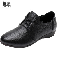 祖鑫2021工作鞋女黑色牛筋底妈妈鞋软底女皮鞋真皮中老年单鞋平底防滑舒适