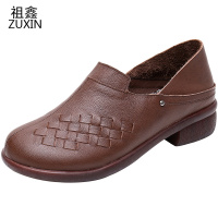 祖鑫2021舒适复古编织牛皮牛筋底妈妈鞋春秋款单鞋皮鞋真皮软底中老年女鞋
