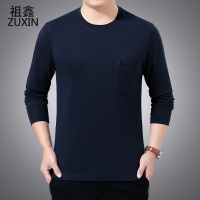 祖鑫2021长袖T恤男春秋季中老年男装全棉T恤男士加肥加大码薄款圆领体恤衫