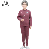 祖鑫2021老年人保暖内衣女秋冬妈妈打底衫加绒加厚老太太衣服奶奶冬装套装