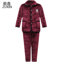 祖鑫2021老年人睡衣女珊瑚绒妈妈家居服加绒老太太冬装法兰绒奶奶三层夹棉