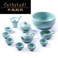 卡丝拉狄品牌汝窑茶具套装简约龙泉青瓷复古中式汝瓷整套功夫茶壶茶杯陶瓷家用