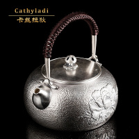 卡丝拉狄品牌手工99银煮水壶烧水壶银茶壶提梁壶茶具牡丹煮单茶壶