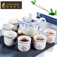 整套茶具套装玲珑青花镂空功夫泡茶器日式陶瓷茶壶茶杯