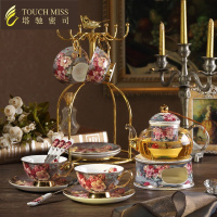 欧式骨瓷花茶茶具套装英式下午茶玻璃蜡烛加热花茶壶茶杯