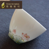 玉瓷手绘荷花白瓷品茗杯主人杯个人小茶杯功夫茶具茶道