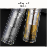 双层玻璃杯男士茶水分离泡茶杯耐热水杯加厚车载透明水晶杯子定制