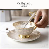 格情侣咖啡杯碟套装欧式骨瓷描金金边下午茶花茶杯