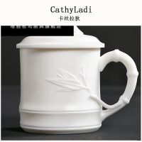 白瓷水杯手工陶瓷办公个人杯带盖玉瓷大茶杯品茗杯