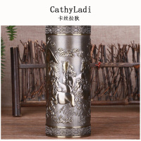 紫砂保温杯高档男士泡茶杯水杯不锈钢直身商务礼品杯定制刻字