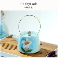 陶瓷茶壶一壶两杯提梁壶日式茶具手绘青瓷泡茶壶釉下彩壶家用